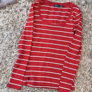 Red and white striped long sleeve Ralph Lauren polo